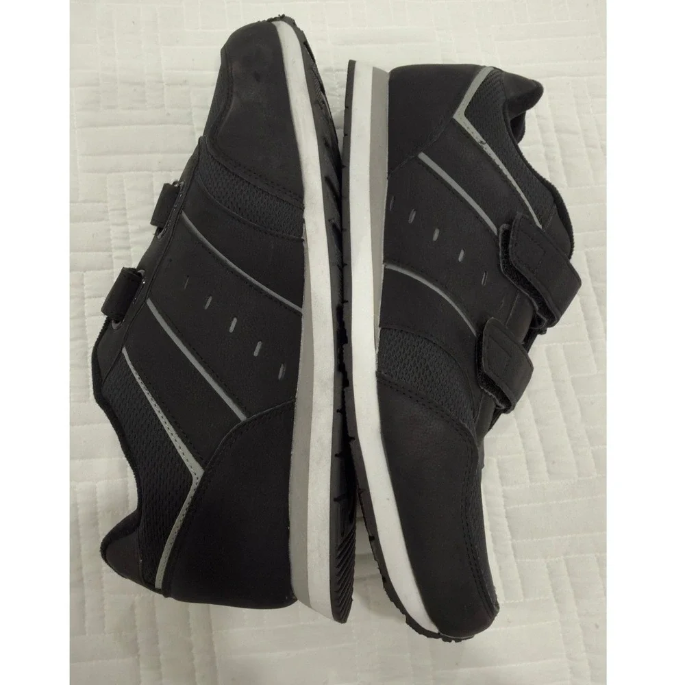Athletic Works Mens Walking Shoes Black Wide Width Memory Foam Hook Loop 12W
